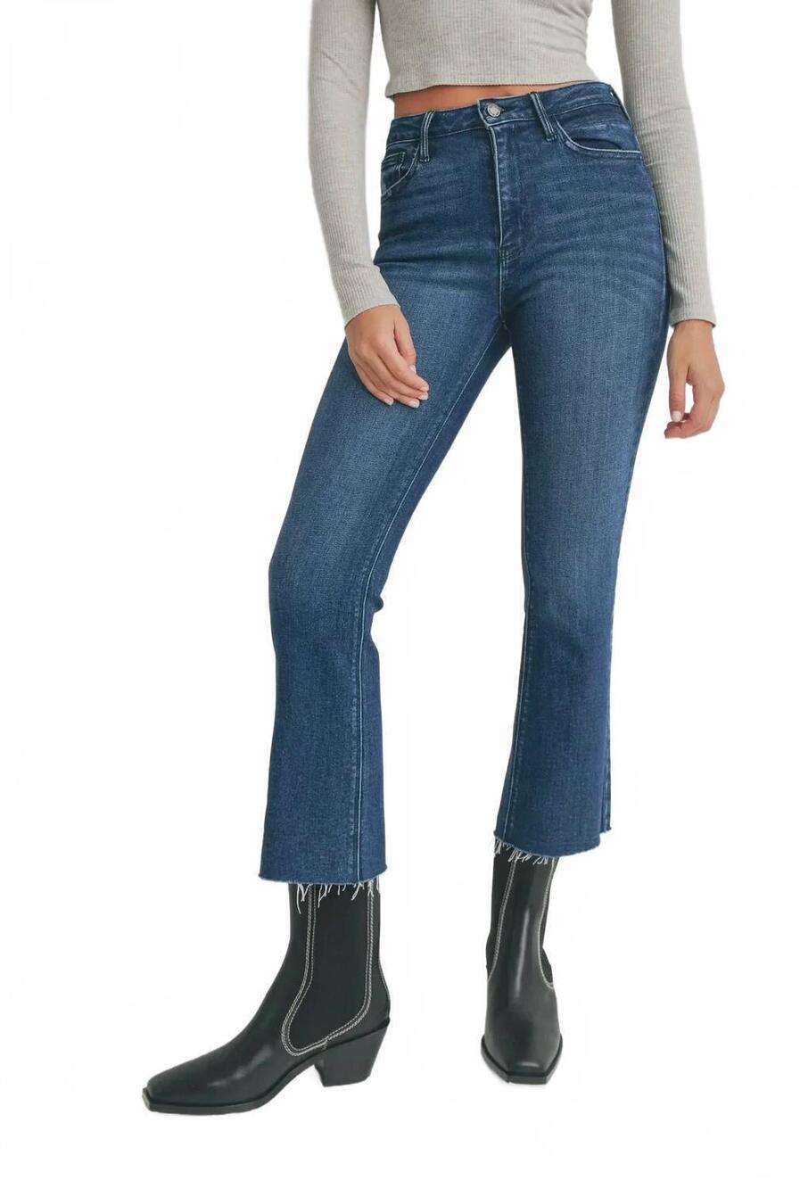 NEW JUST BLACK DENIM palazzo cropped demi flare jeans in dark denim